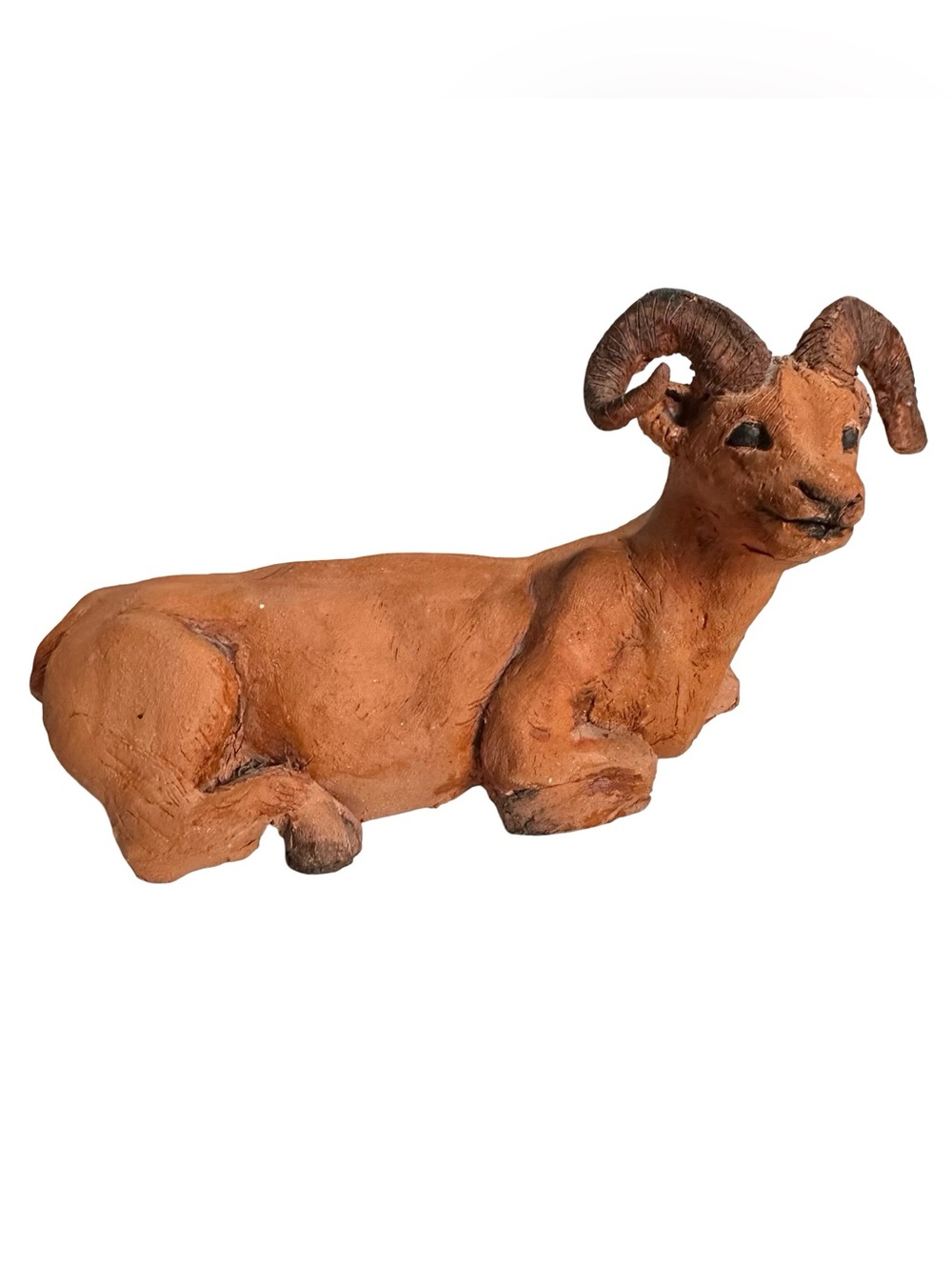 Terracotta Ram Figurine Decorative Sculpture - Brown